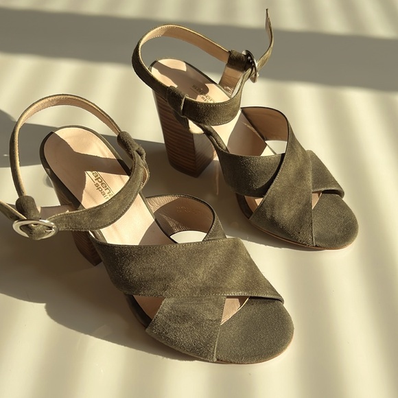 Sapena sandals Suede leather, made in Spain, olive green block heel - Picture 4 of 12
